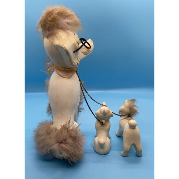 Vintage Ceramic Poodle w/ 2 Baby Poodles on a Chain West Pac Made in Japan - Picture 6 of 8